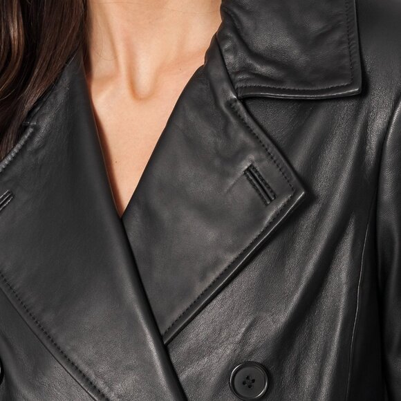 Lamarque NWT Erma Leather Trench Coat - Black - Picture 5 of 5